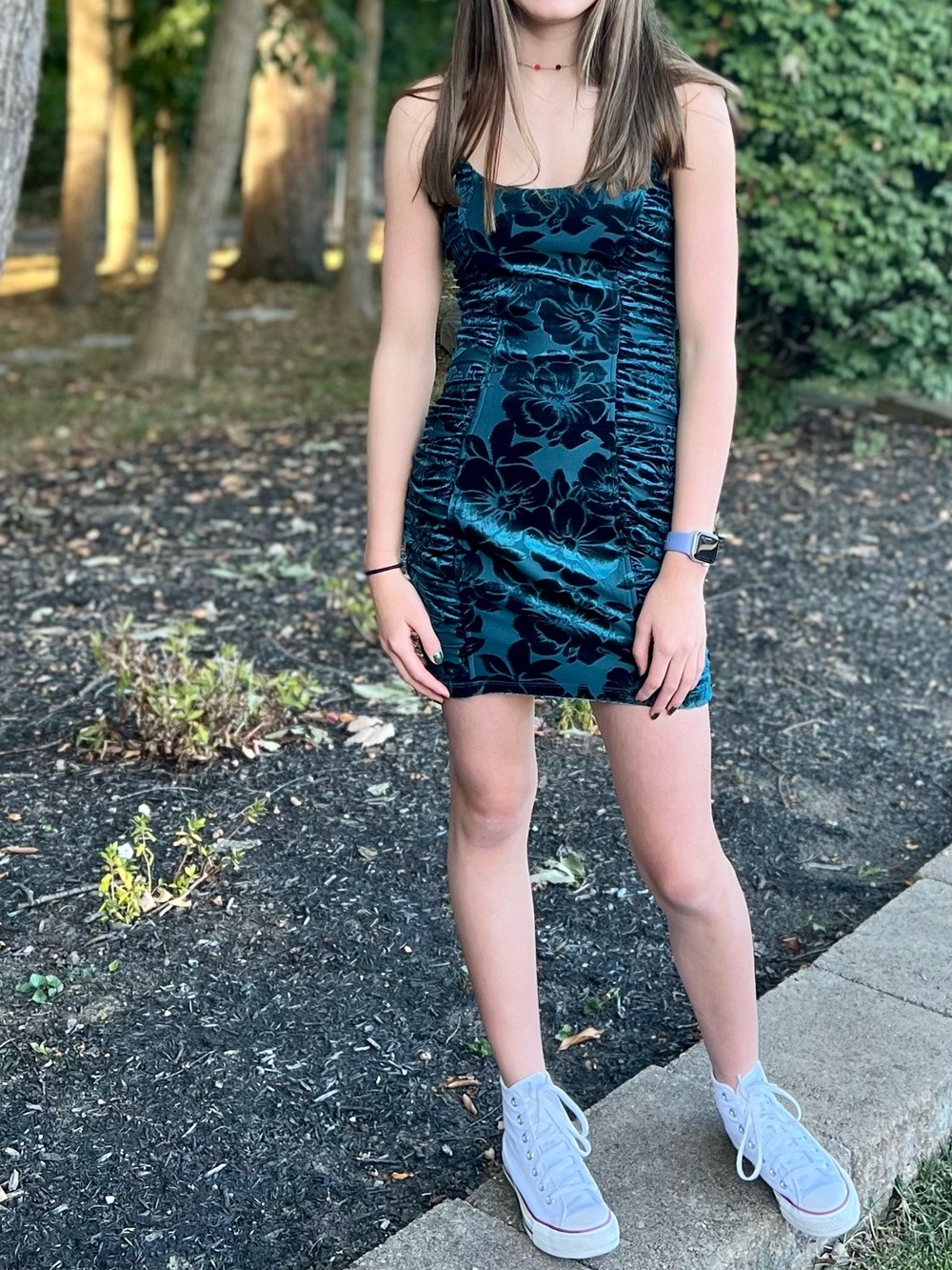 Speechless Teal Floral Velvet Ruched Slip Dress, XS NWOT, Perfect for Homecoming